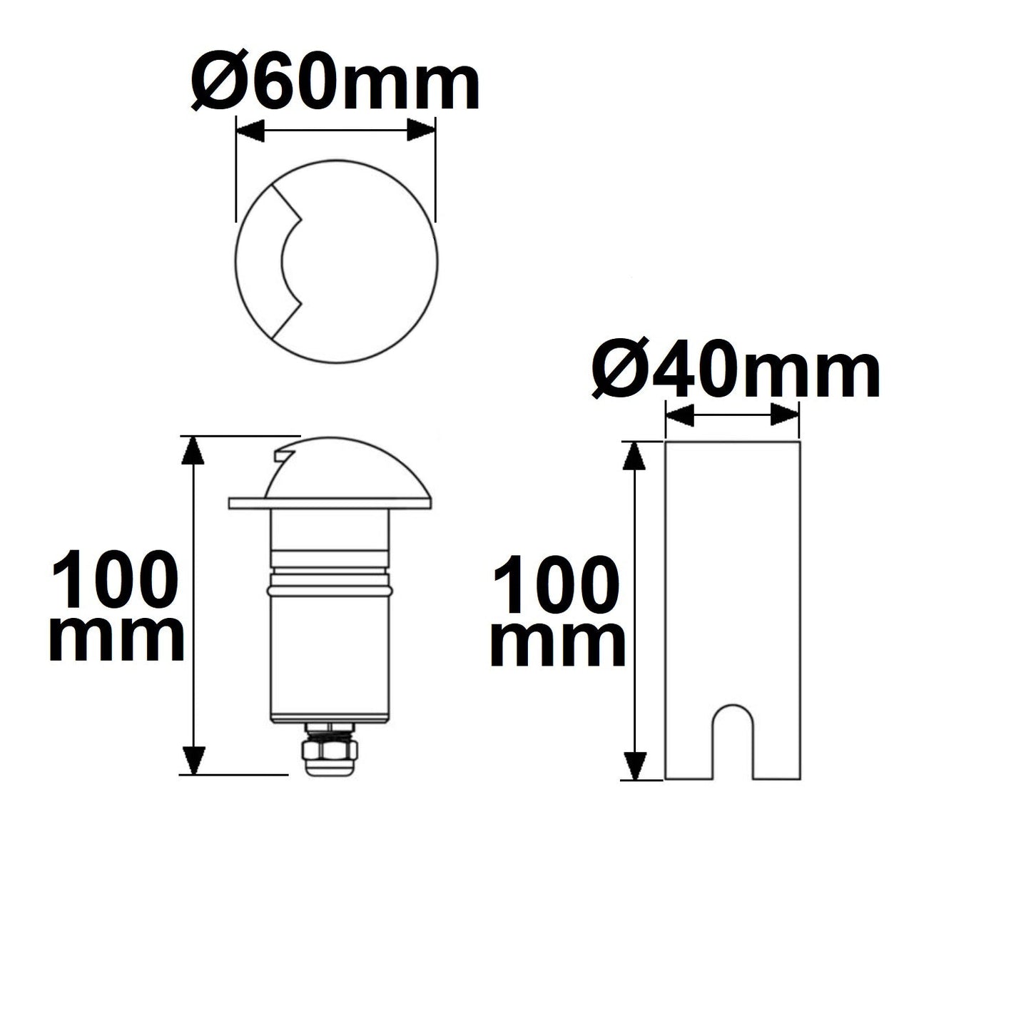 Grondspot zwart Ø60 1-zijdig 3W 60° 3000K IP67