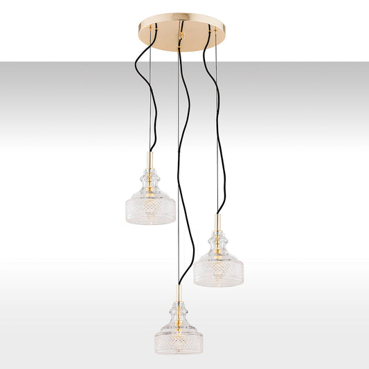 Cruz hanglamp 3-lichts Transparant-messing