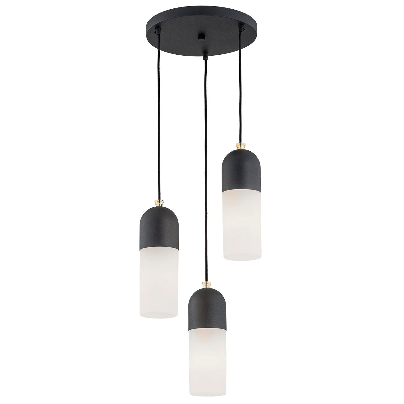 Burgos hanglamp Opaal-zwart-messing 3-lichts