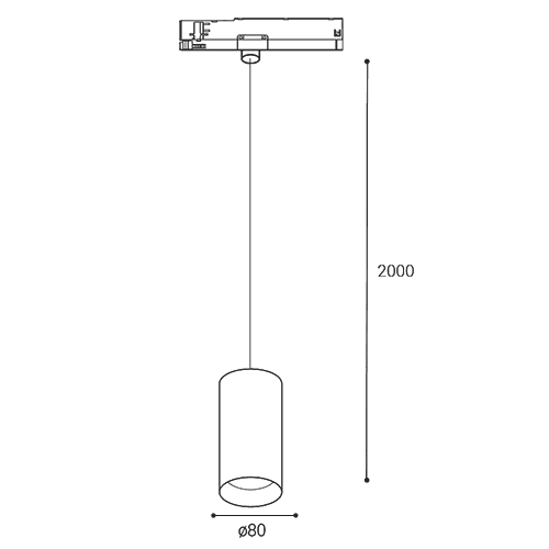 LED2 TRACK LUKY 3-fase hangende railspot - afmetingen