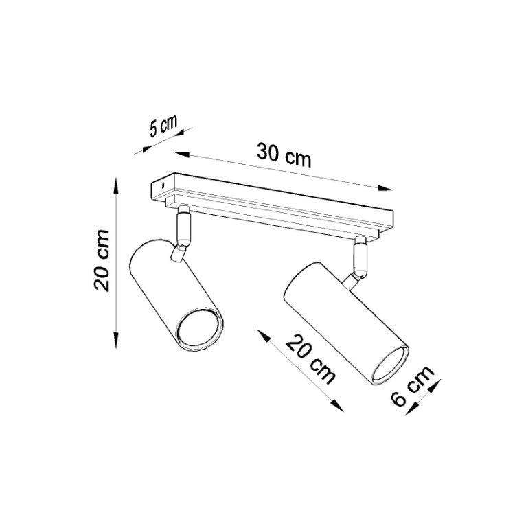 DIREZIONE 2 plafondlamp 2 spots cilinder GU10 zwart