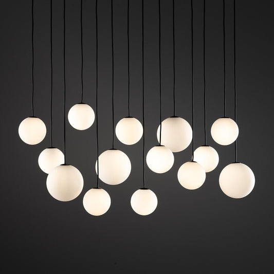 SNOWBALL XIV lineaire hanglamp 14 glazen bollen G9