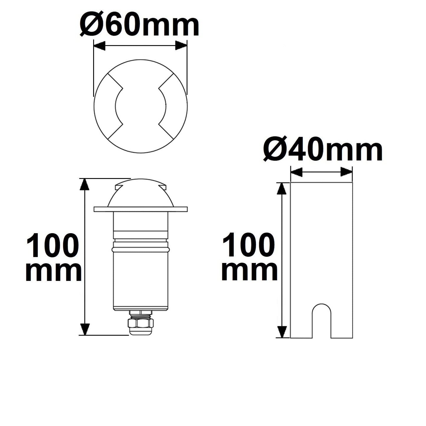 Grondspot zwart Ø60 2-zijdig 3W 60° 3000K IP67