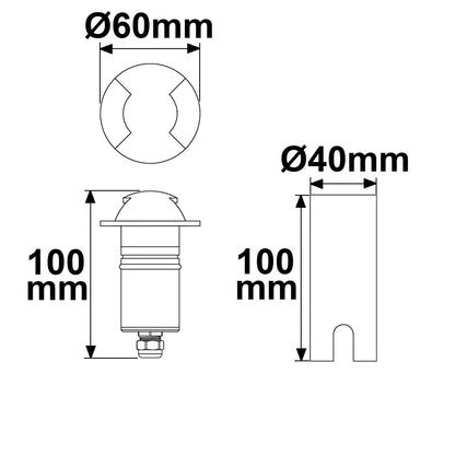 Grondspot zwart Ø60 2-zijdig 3W 60° 3000K IP67