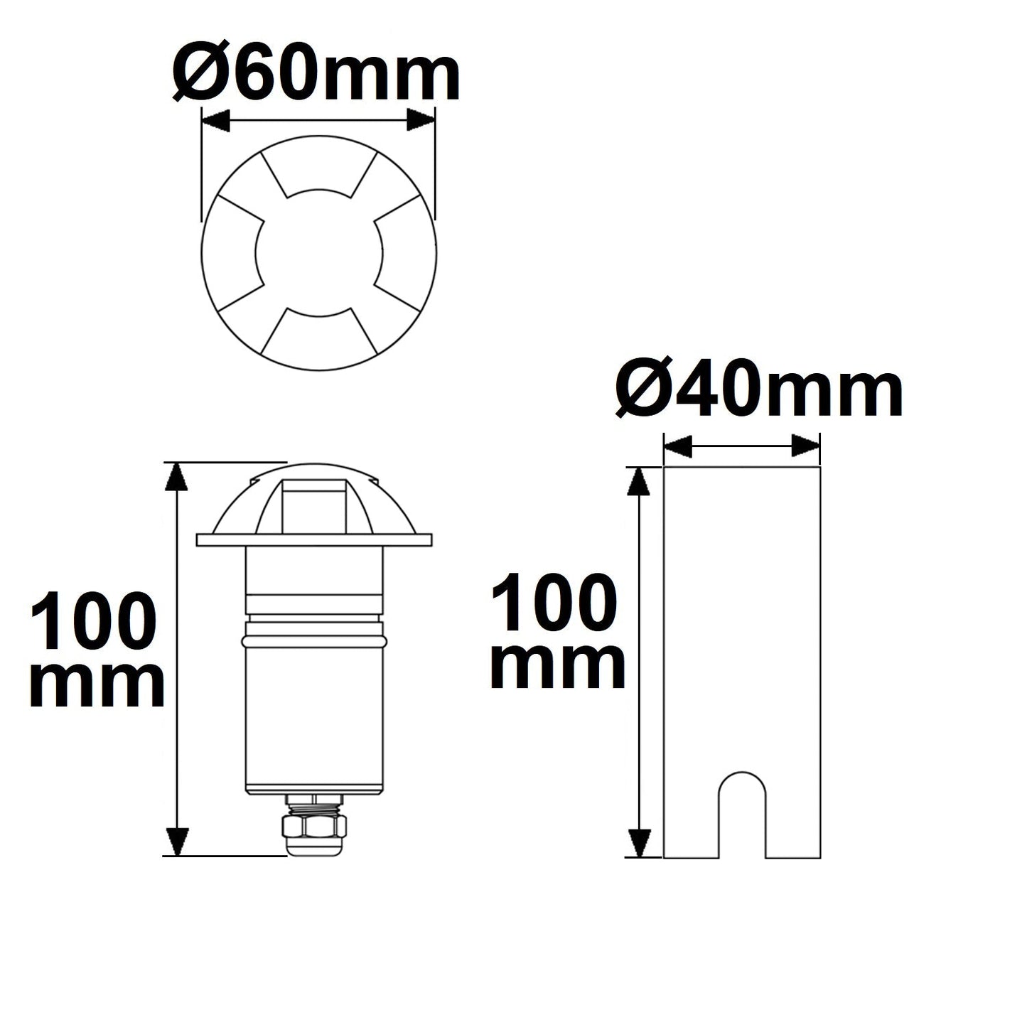 Grondspot zwart Ø60 4-zijdig 3W 60° 3000K IP67