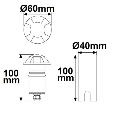 Grondspot zwart Ø60 4-zijdig 3W 60° 3000K IP67