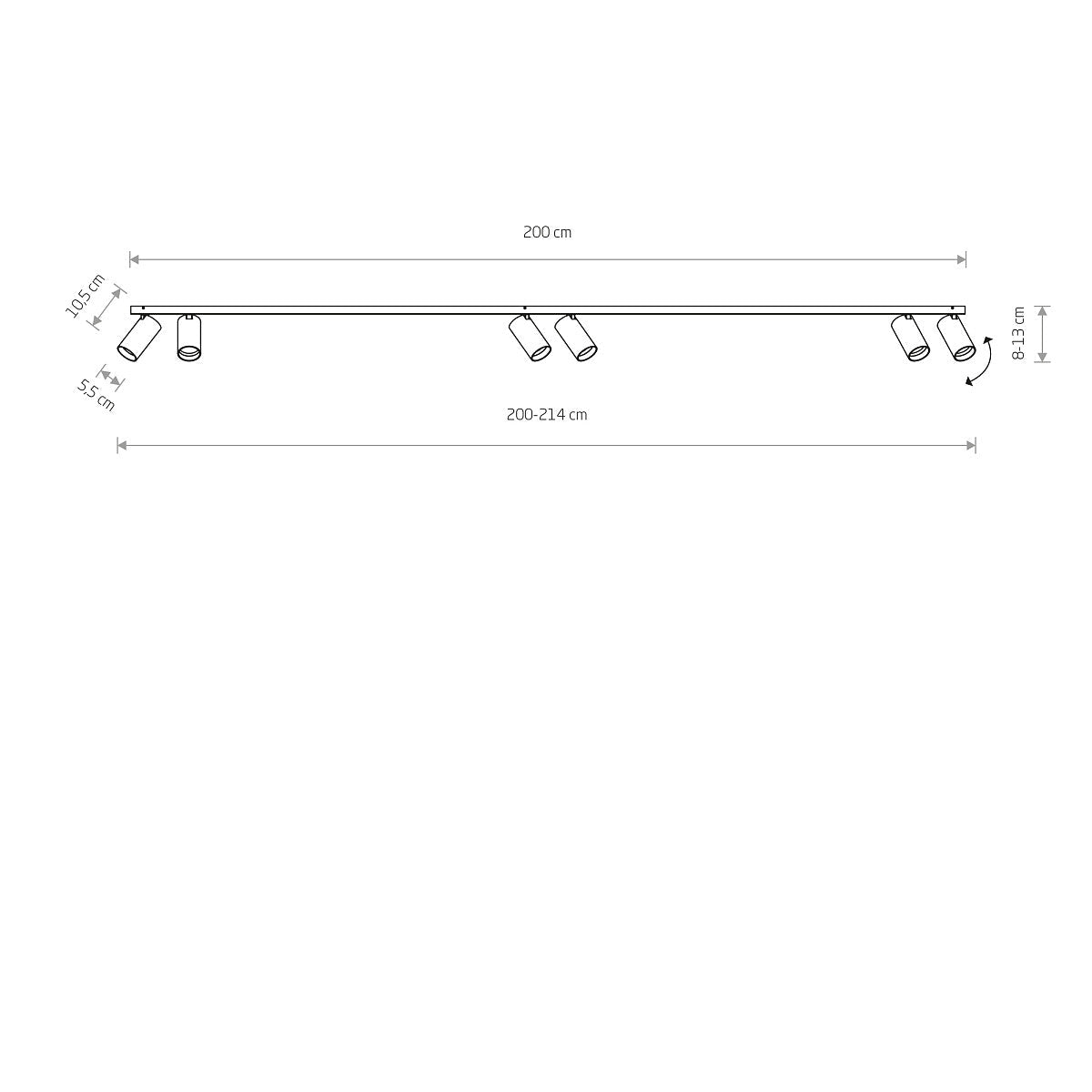 MONO VI lineaire plafondbalk afmetingen maattekening