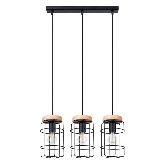 GOTTO 3L lineaire hanglamp 3x E27 zwart met hout