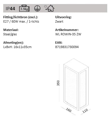 Wandlamp ROWIN 35cm