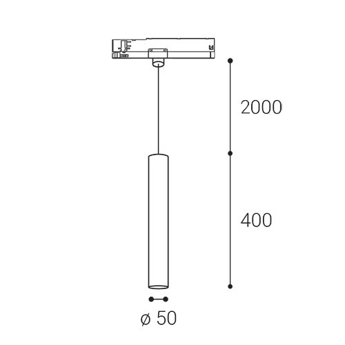 LED2 TRACK MIKY 40 3-fase hangende railspot - afmetingen