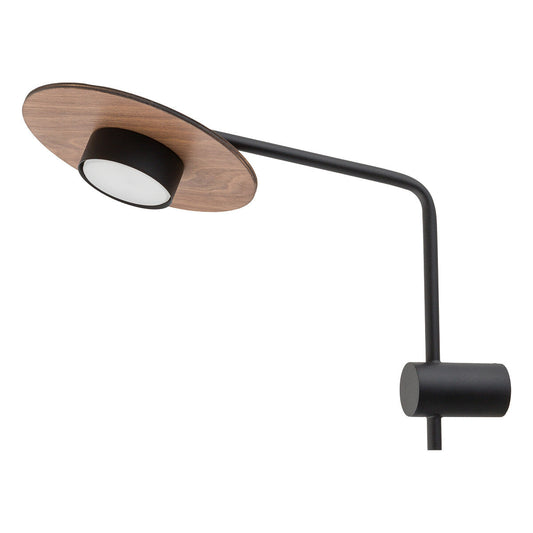 DISK I wandlamp lange arm hout en zwart