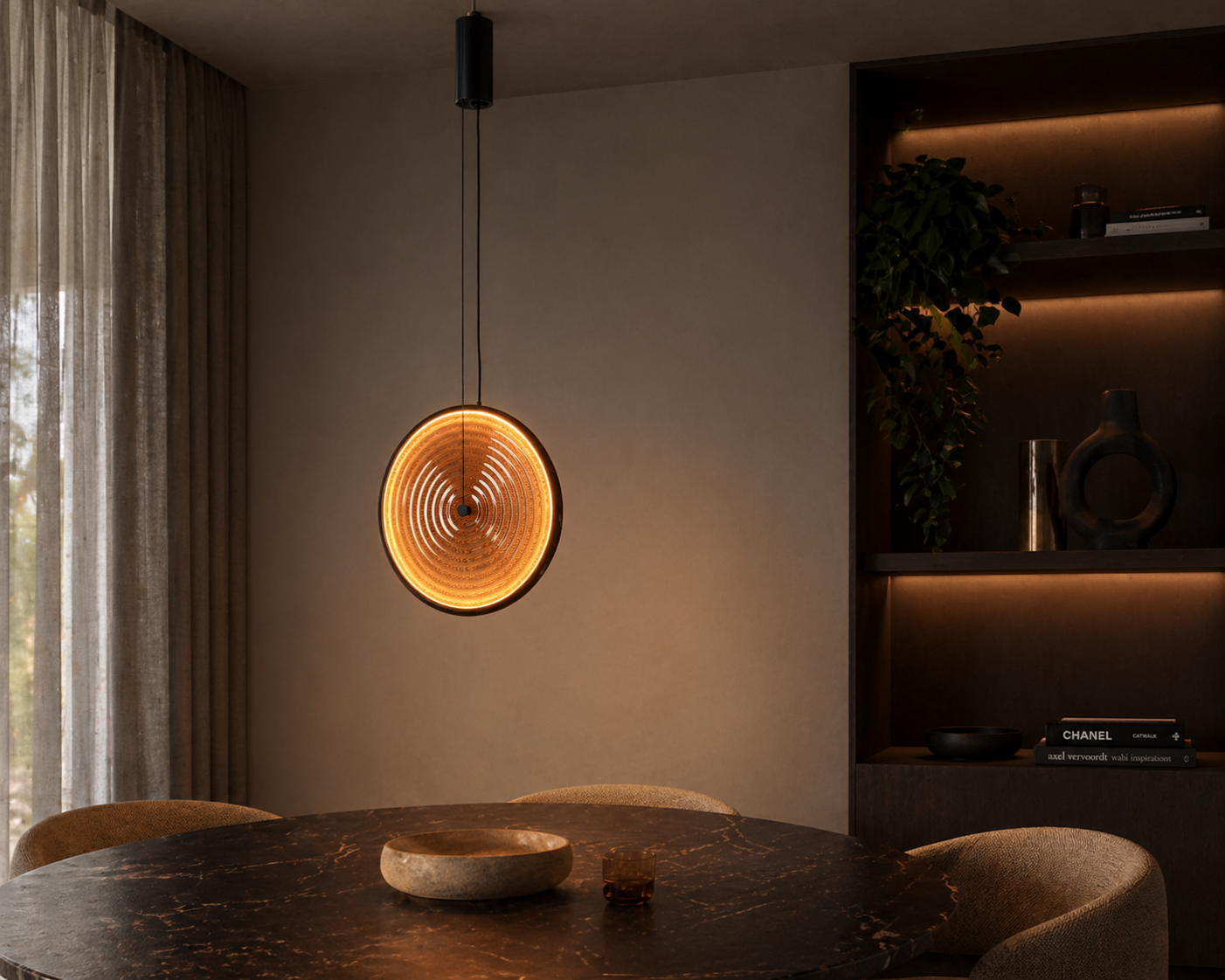 Aurivo LED-Hängeleuchte rund Glas 22W 3000K | Rauchglas / Amberglas | schwarz