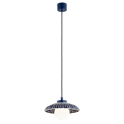Boll hanglamp Kobalt-wit Middel