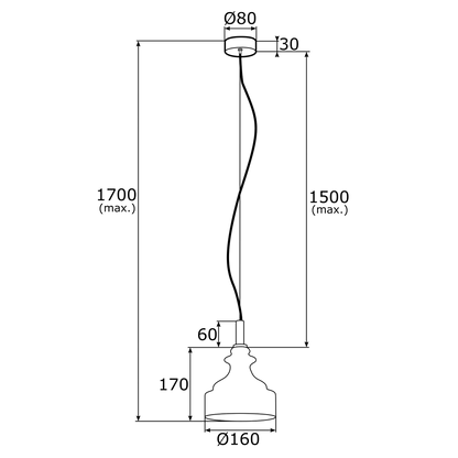 Cruz 1-lichts hanglamp technische tekening met afmetingen