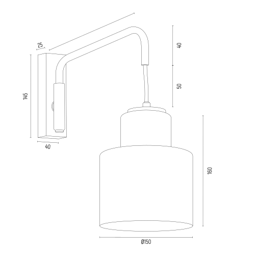 Diuna wandlamp technische tekening met afmetingen