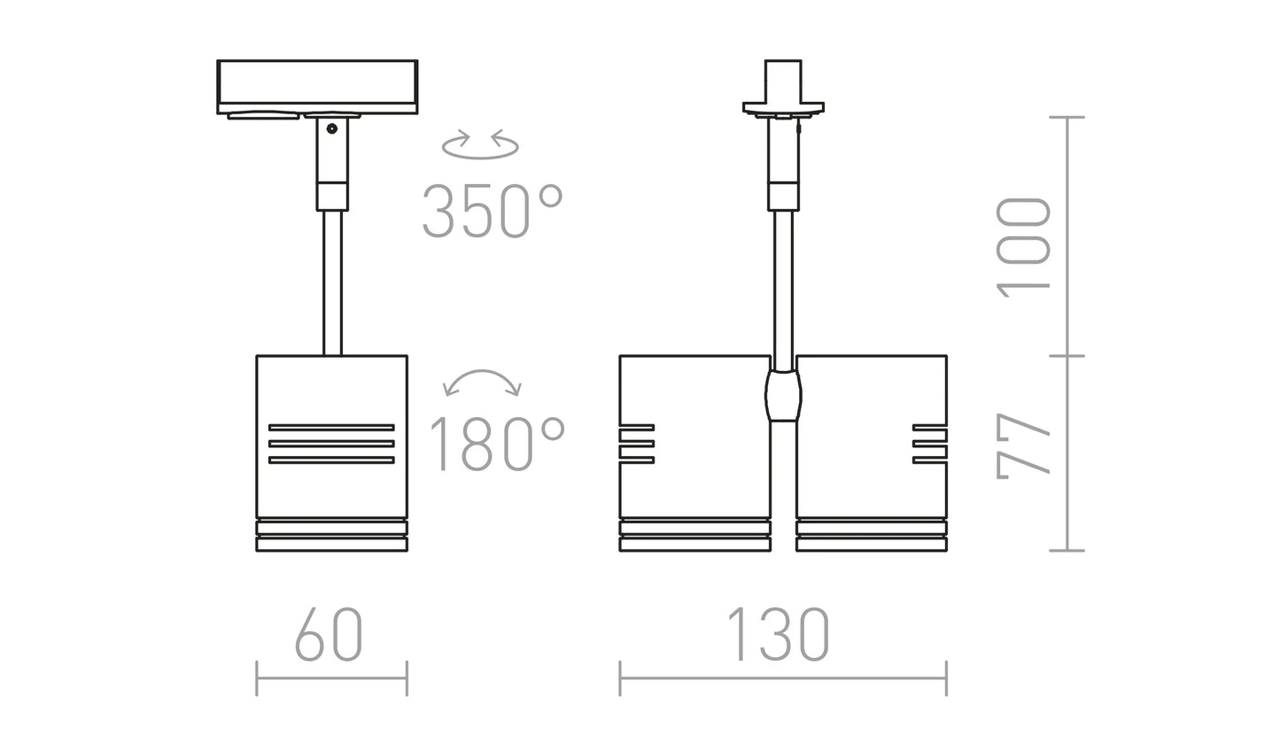 Dual View | 1-Phasen-Stromschienenstrahler | 180° schwenkbar 350° drehbar