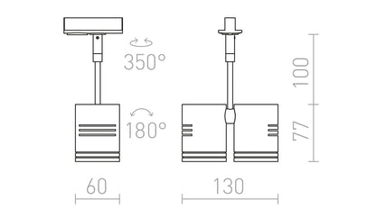 Dual View | 1-Phasen-Stromschienenstrahler | 180° schwenkbar 350° drehbar