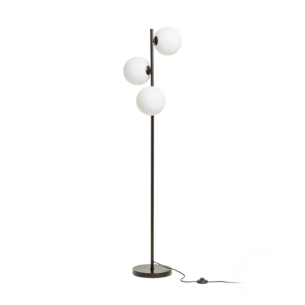 Opaalglas vloerlamp 3-kaps design mat zwarte voet