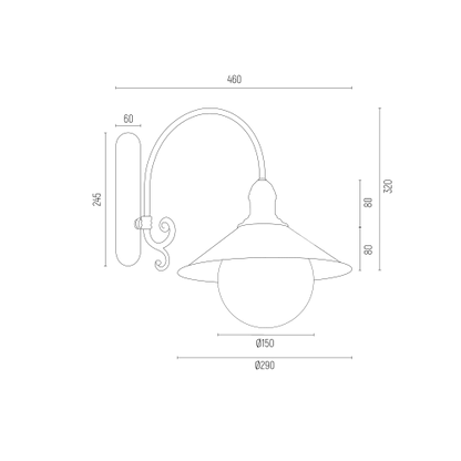 Erba Bis wandlamp technische tekening met afmetingen