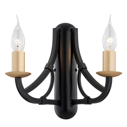 Lorenzo wandlamp 2-lichts Zwart-goud