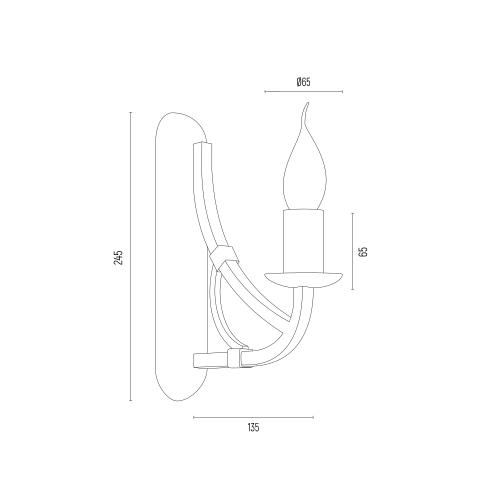 Lorenzo 1-lichts wandlamp technische tekening met afmetingen