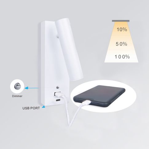 Lezio LED Leselampe 3W USB-A und USB-C dimmbar 3000K | weiß / schwarz