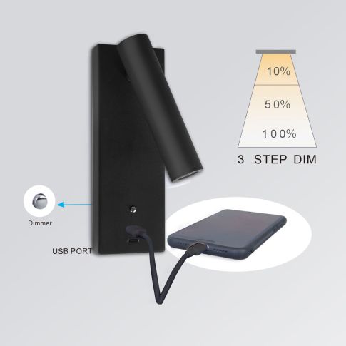 Lezio LED Leselampe 3W USB-A und USB-C dimmbar 3000K | weiß / schwarz