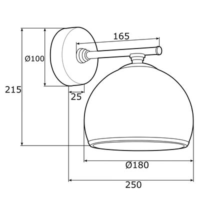 Marbella wandlamp technische tekening met afmetingen