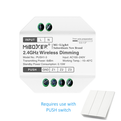 Mi-Light Push Dim Module 3-Zones (PUSH1-3)