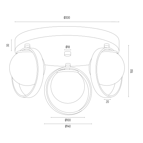 Saturnia plafondlamp technische tekening met afmetingen