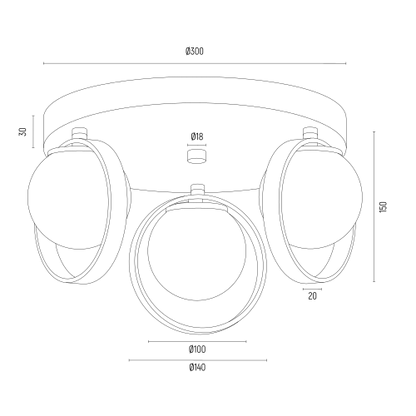 Saturnia plafondlamp technische tekening met afmetingen