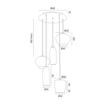 Serafino hanglamp technische tekening met afmetingen