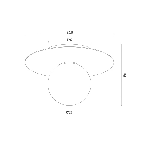 Spello plafondlamp technische tekening met afmetingen