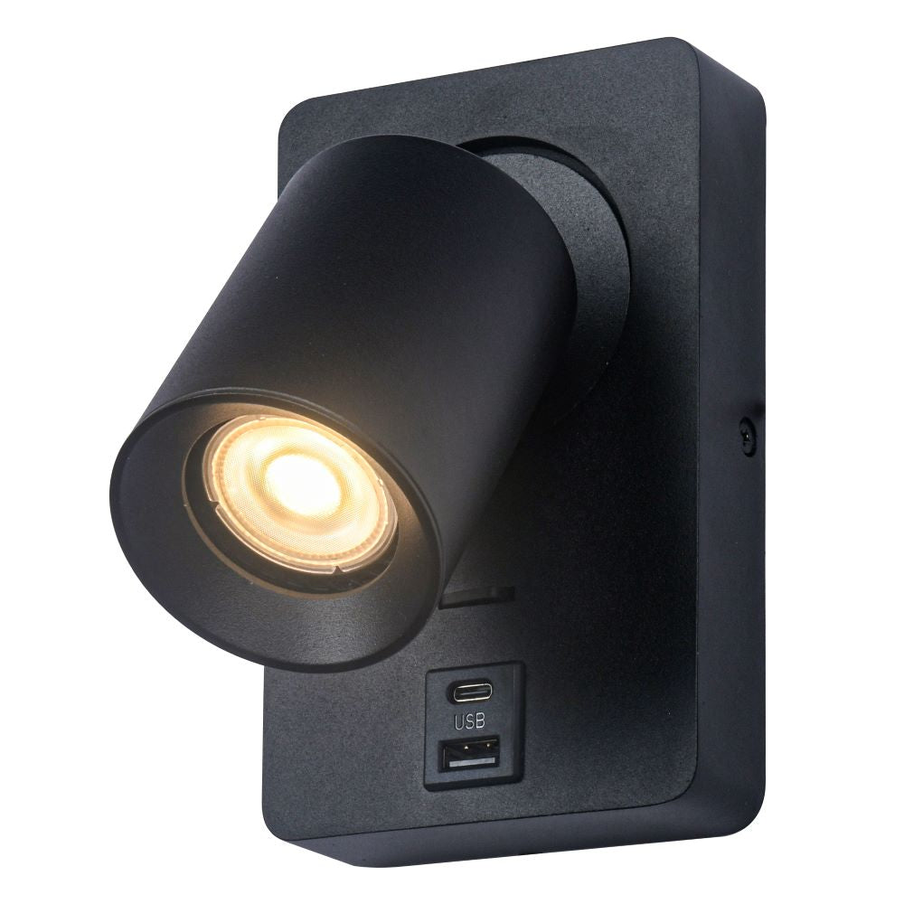 Wandlamp MEGANO USB - Zwart