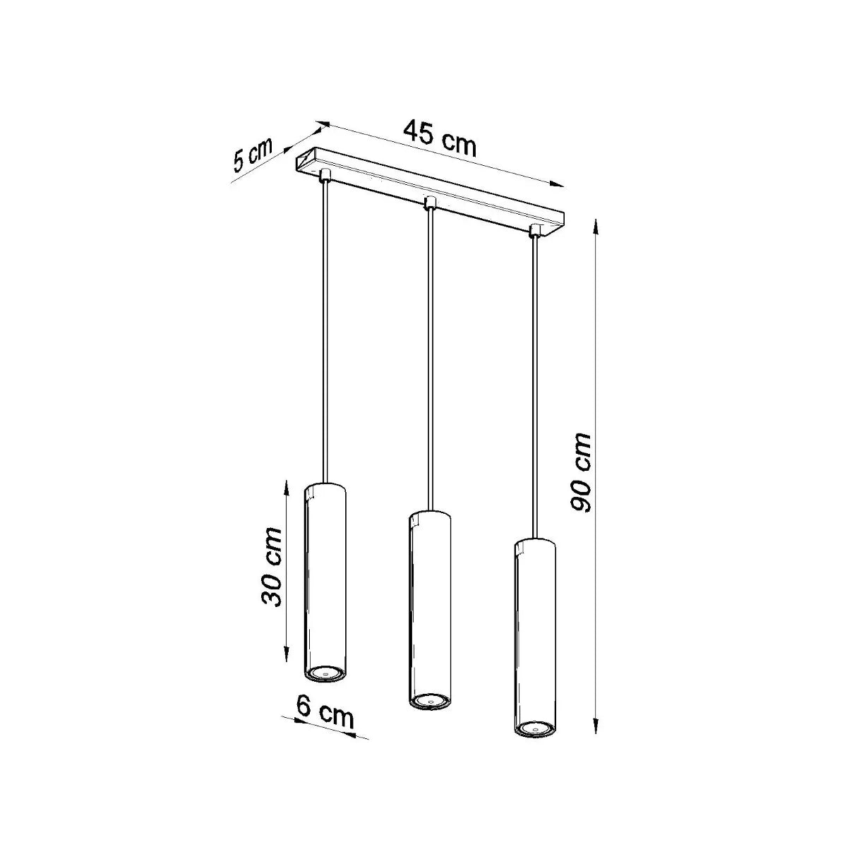 Zenith Trio 45 | 3-flammige Zylinder Hängelampe | 45 cm