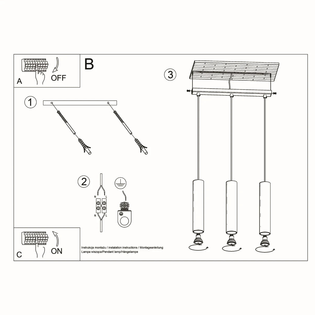 Zenith Trio 45 3-lichts cilinder hanglamp 45 cm