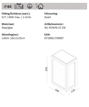 Wandlamp ROWIN 25cm