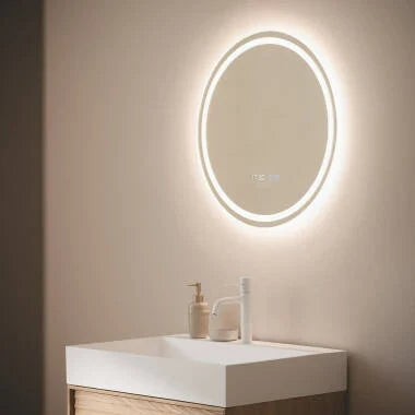 Ronde retro LED badkamerspiegel Ø60 cm CCT klok anticondens verlichte rand